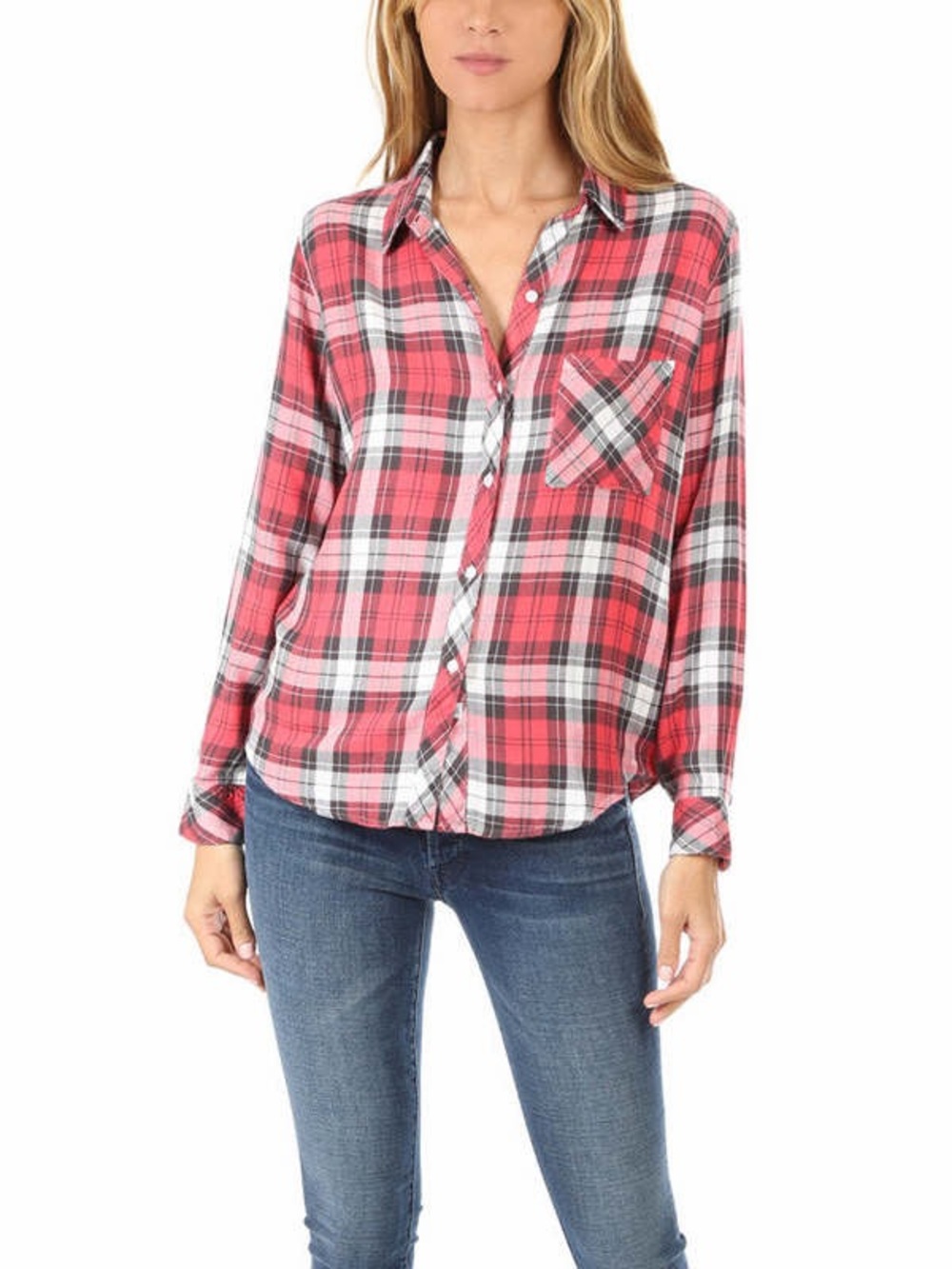 RAILS Women’s Hunter Long-Sleeve Plaid Button down Shirt in Scarlet Ash White